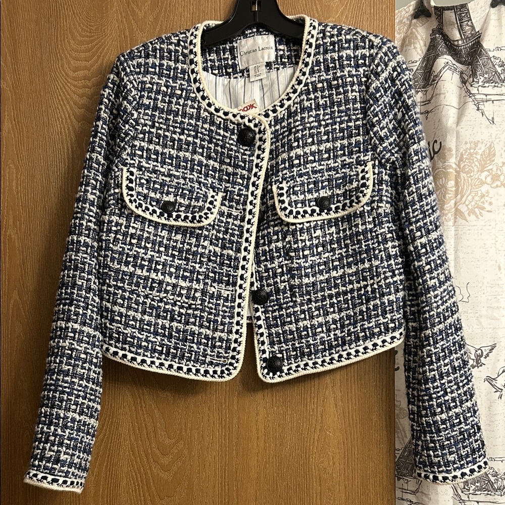 Christian Lacroix Navy and White Tweed Blazer
